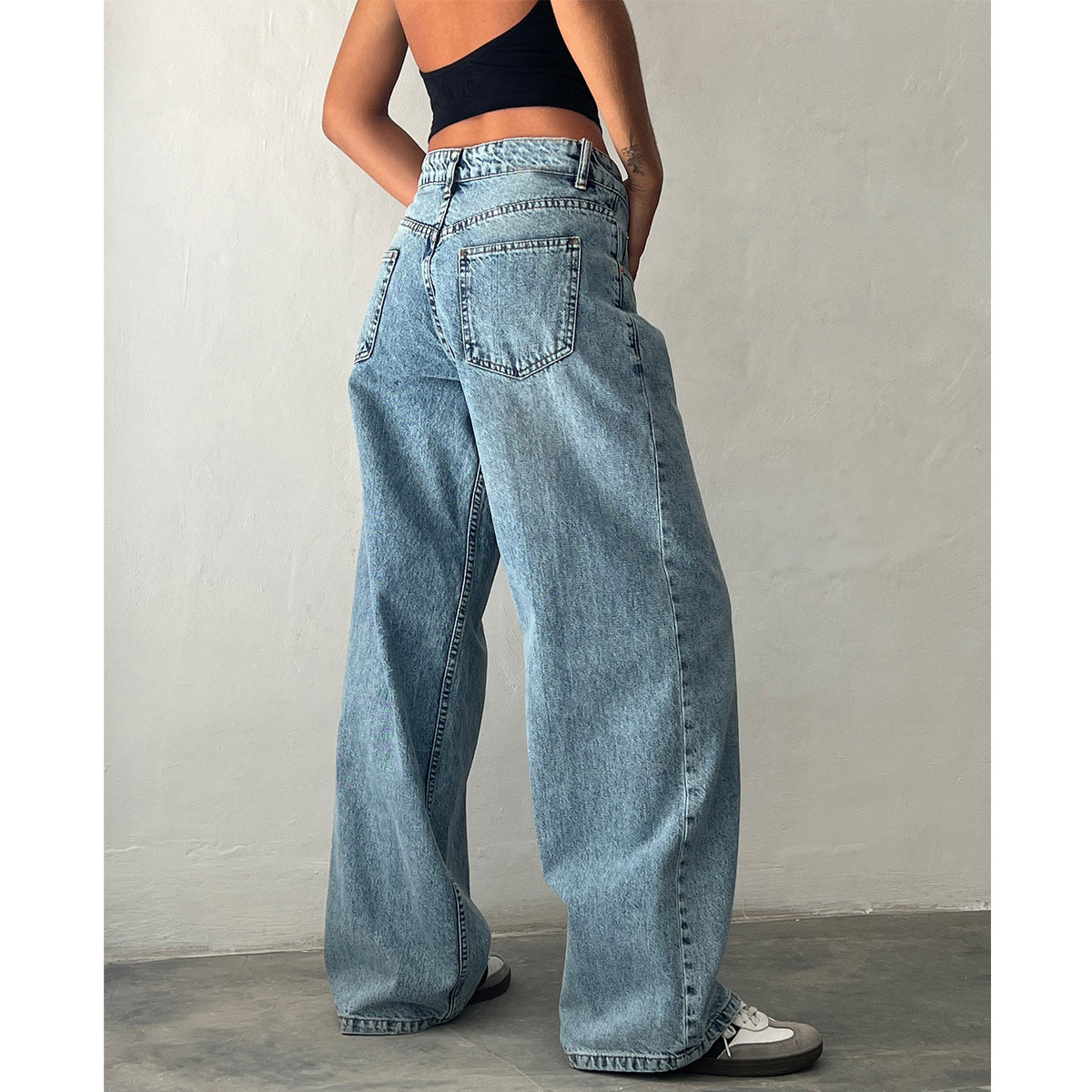 Retro Low Waist Non-elastic Washed Straight