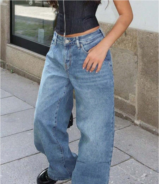 Baddie Washed Denim – Wide-Leg Street Essential