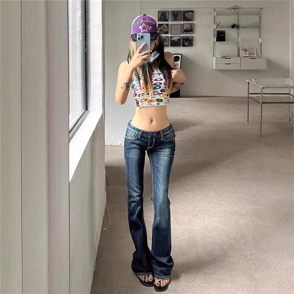 Patchwork Retro Washed Jeans Women