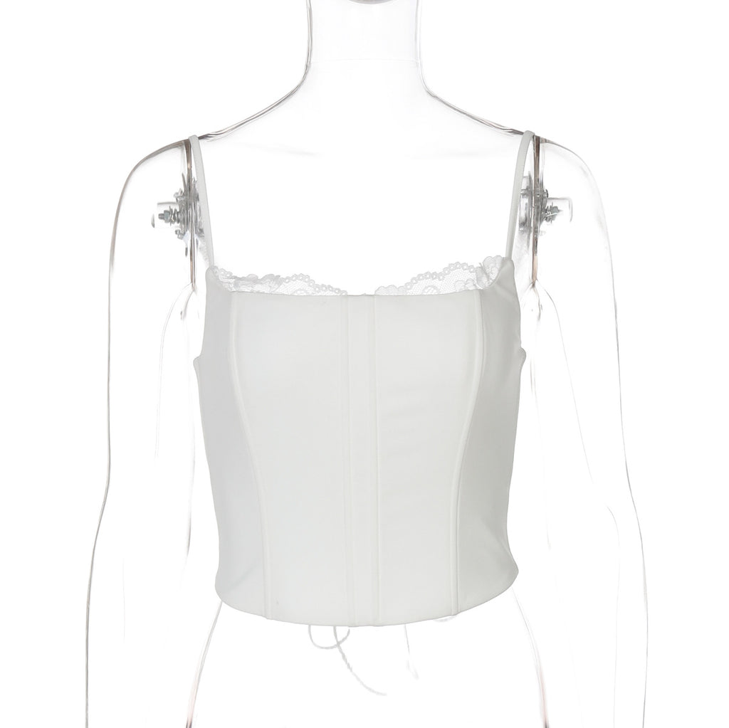 Lace Corset Tie Back Crop Top