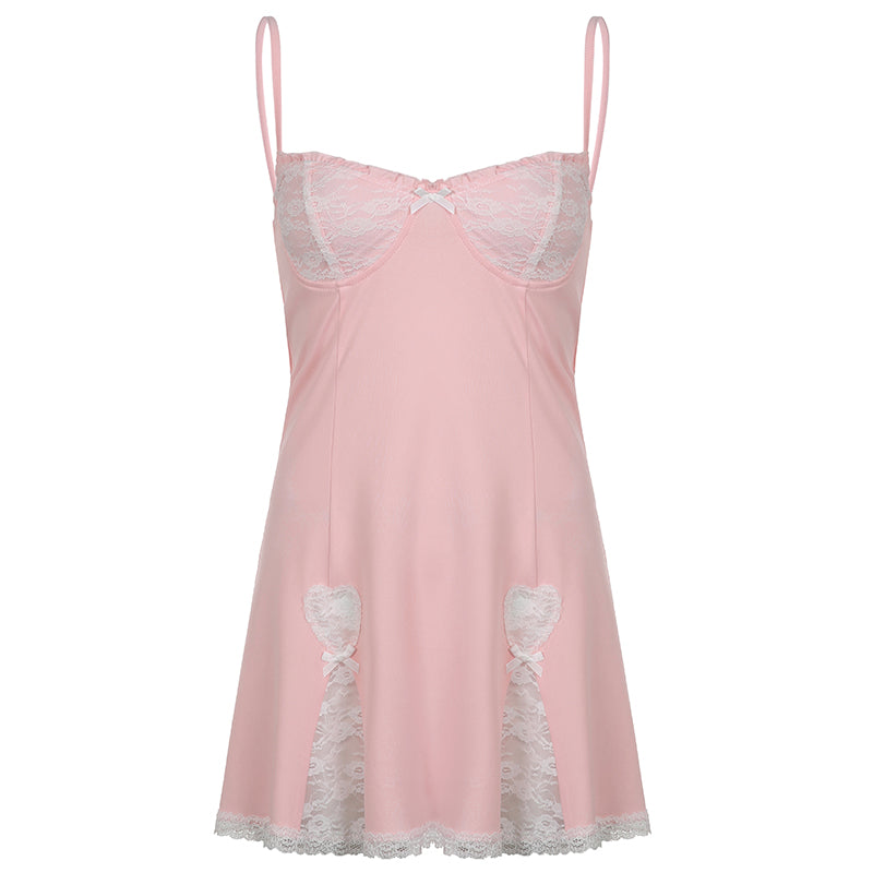 Women's Patchwork Lace Low Cut Slit Waist Dress