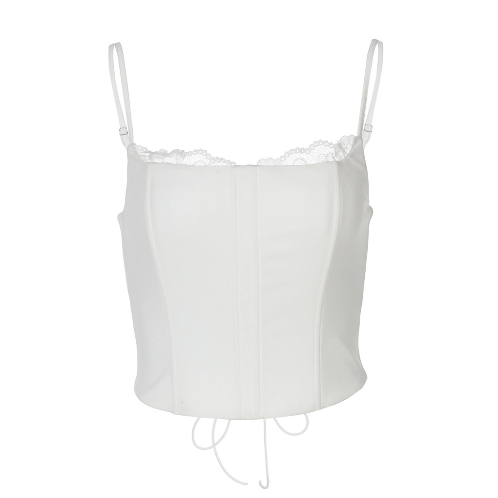 Lace Corset Tie Back Crop Top