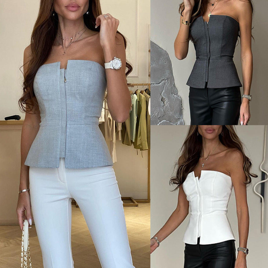 One-Shoulder Zipper Crop Top