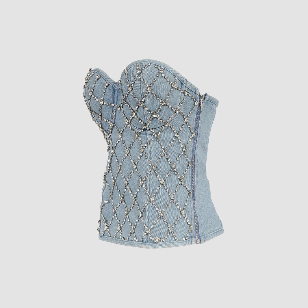 Y2K Denim Strapless Crop Top