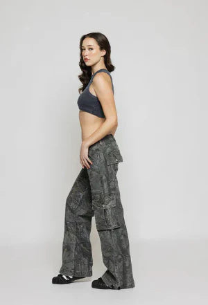 Camouflage Cargo Pants Low Waist Straight Trousers With Pockets