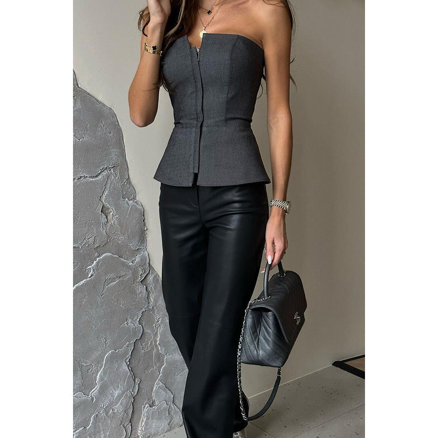 One-Shoulder Zipper Crop Top