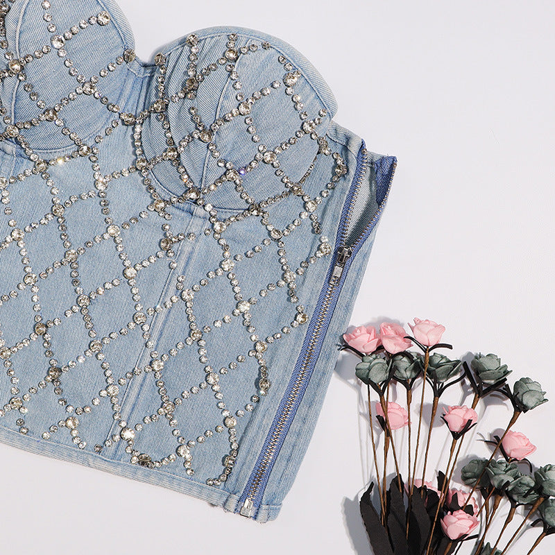 Y2K Denim Strapless Crop Top