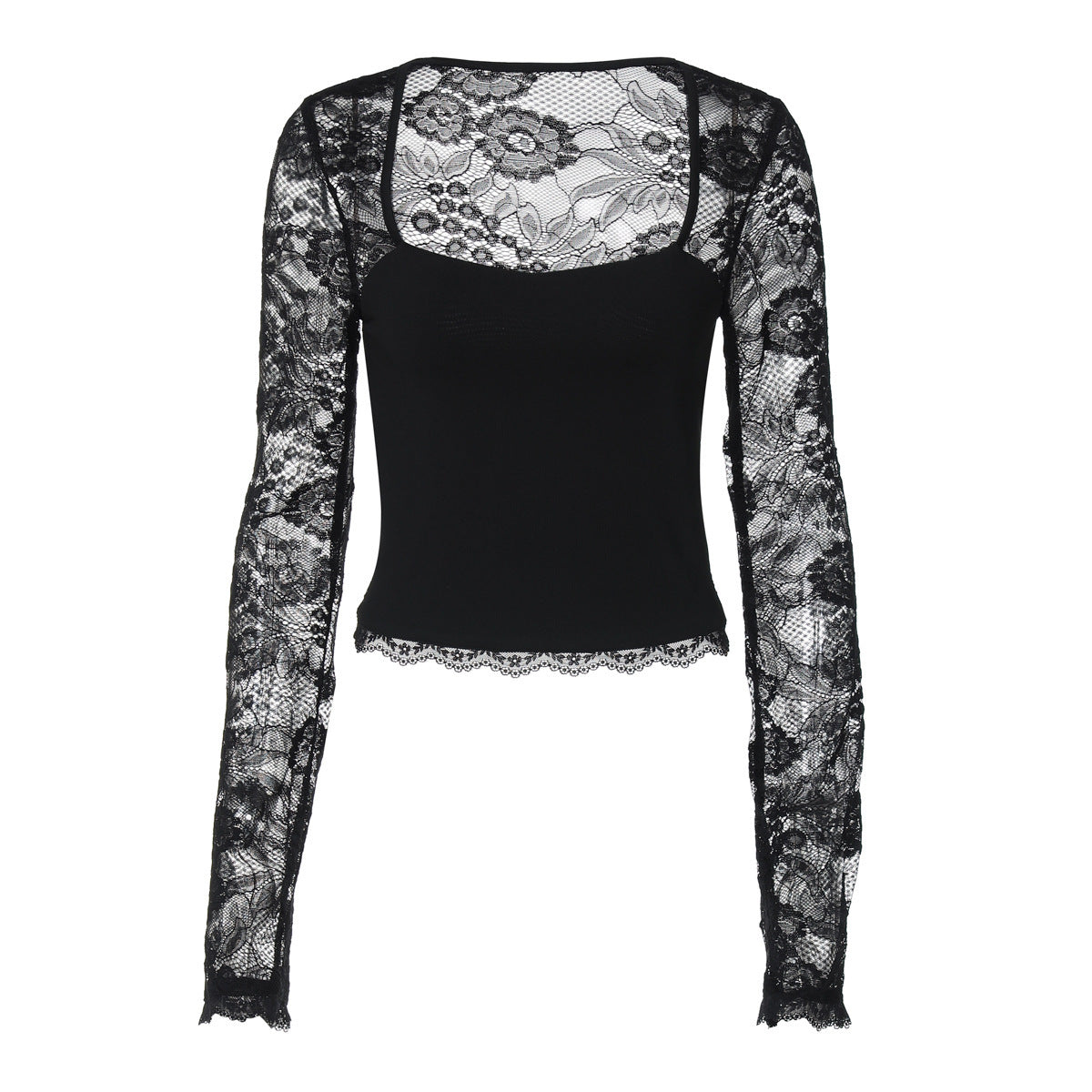 Sexy Lace Cutout Stitching Long Sleeve