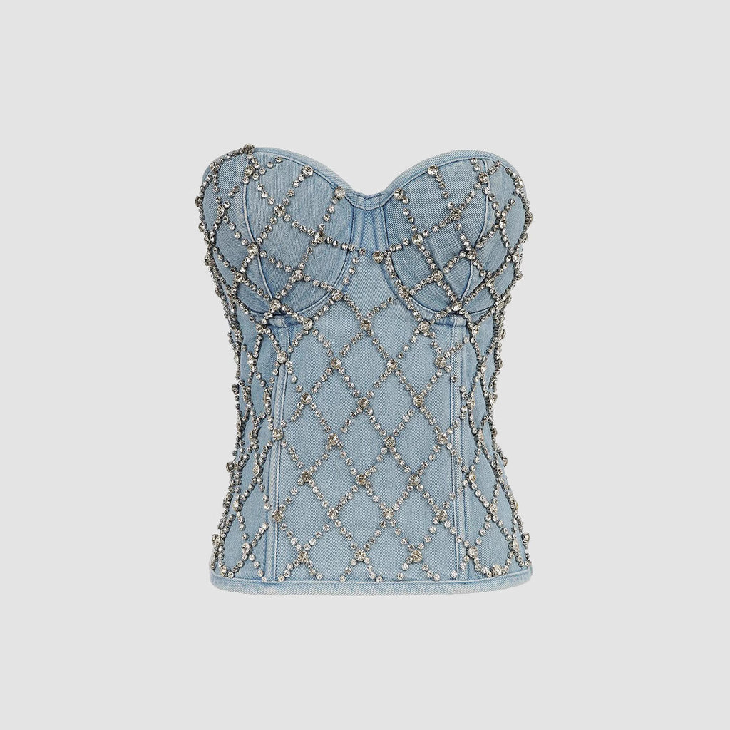 Y2K Denim Strapless Crop Top