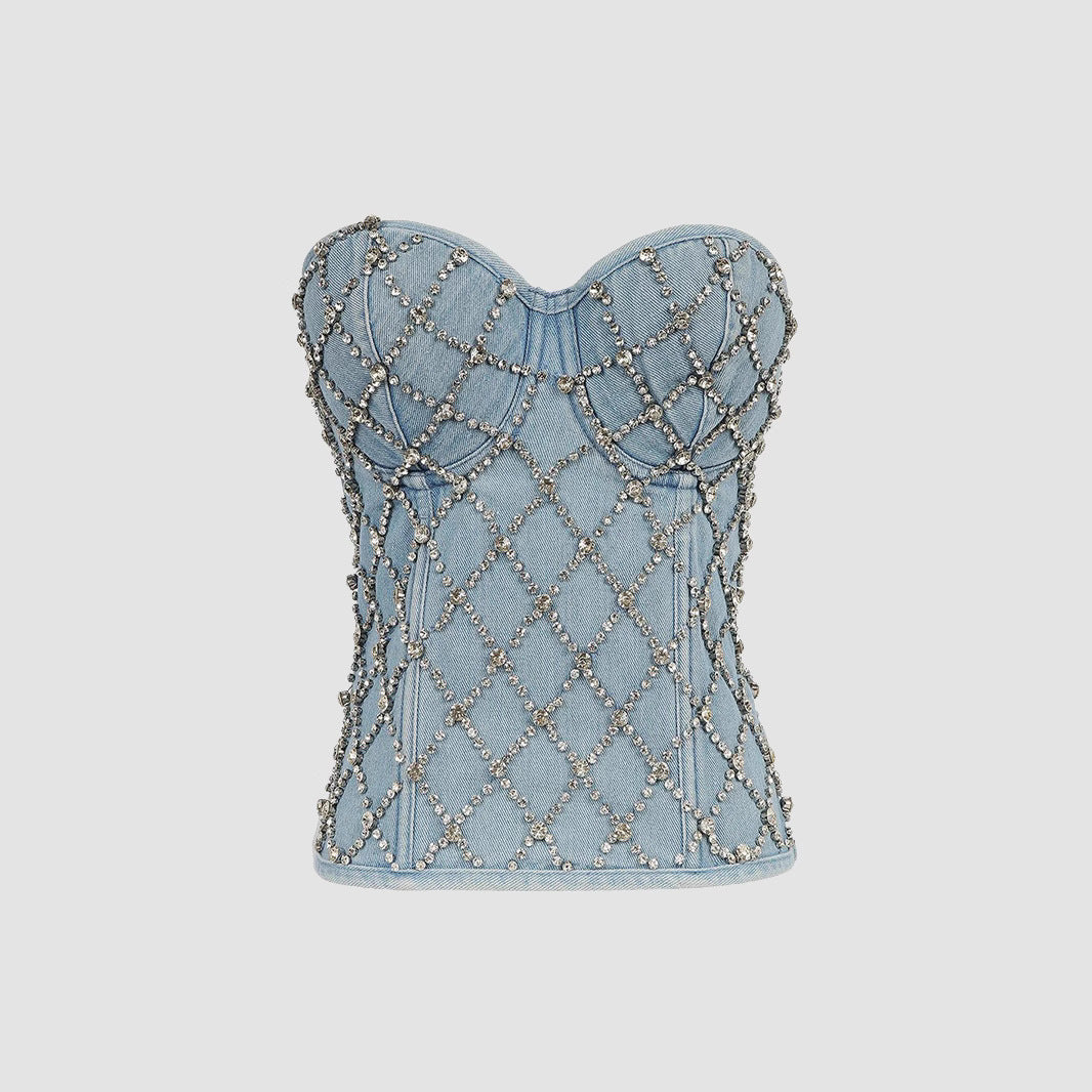 Y2K Denim Strapless Crop Top