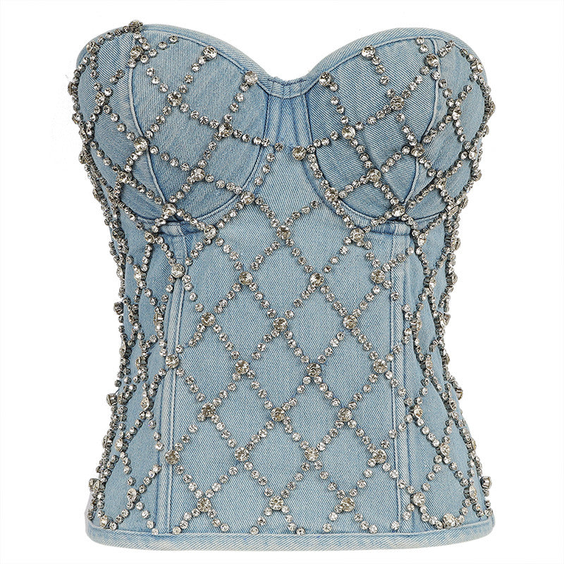 Y2K Denim Strapless Crop Top