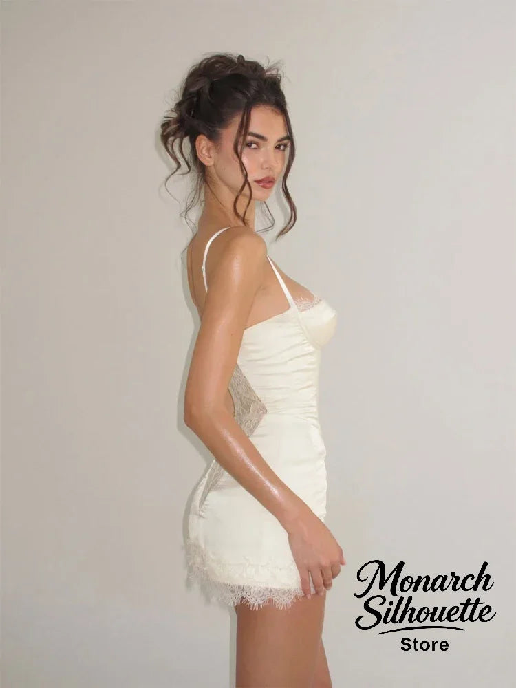 Solid Satin Lace Corset Mini Dress
