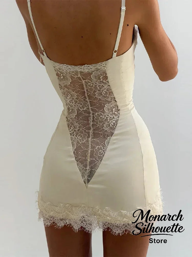 Solid Satin Lace Corset Mini Dress