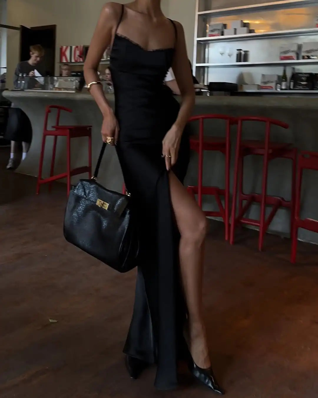 Sexy Lace Trim Satin Short Dress