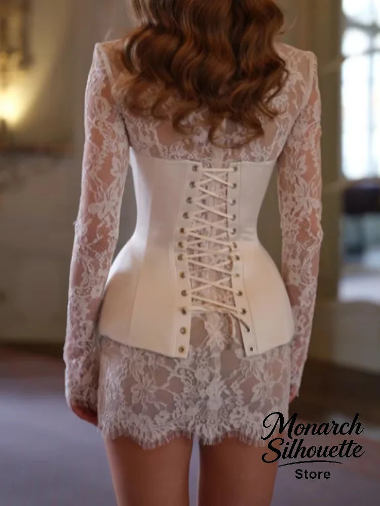 Solid Satin Lace Corset Mini Dress