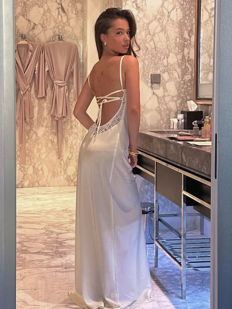 Solid Satin Lace Corset Mini Dress