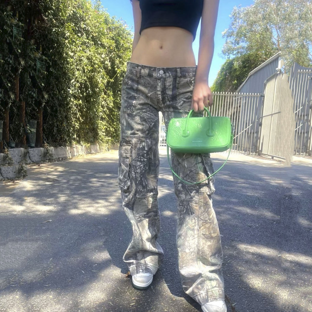 Camouflage Cargo Pants Low Waist Straight Trousers With Pockets