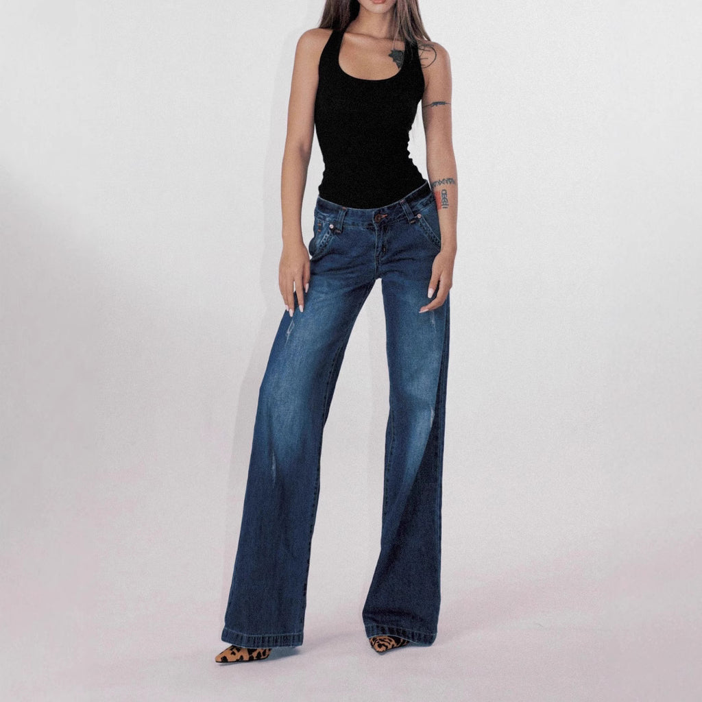Retro Low Waist Washed Straight Jeans