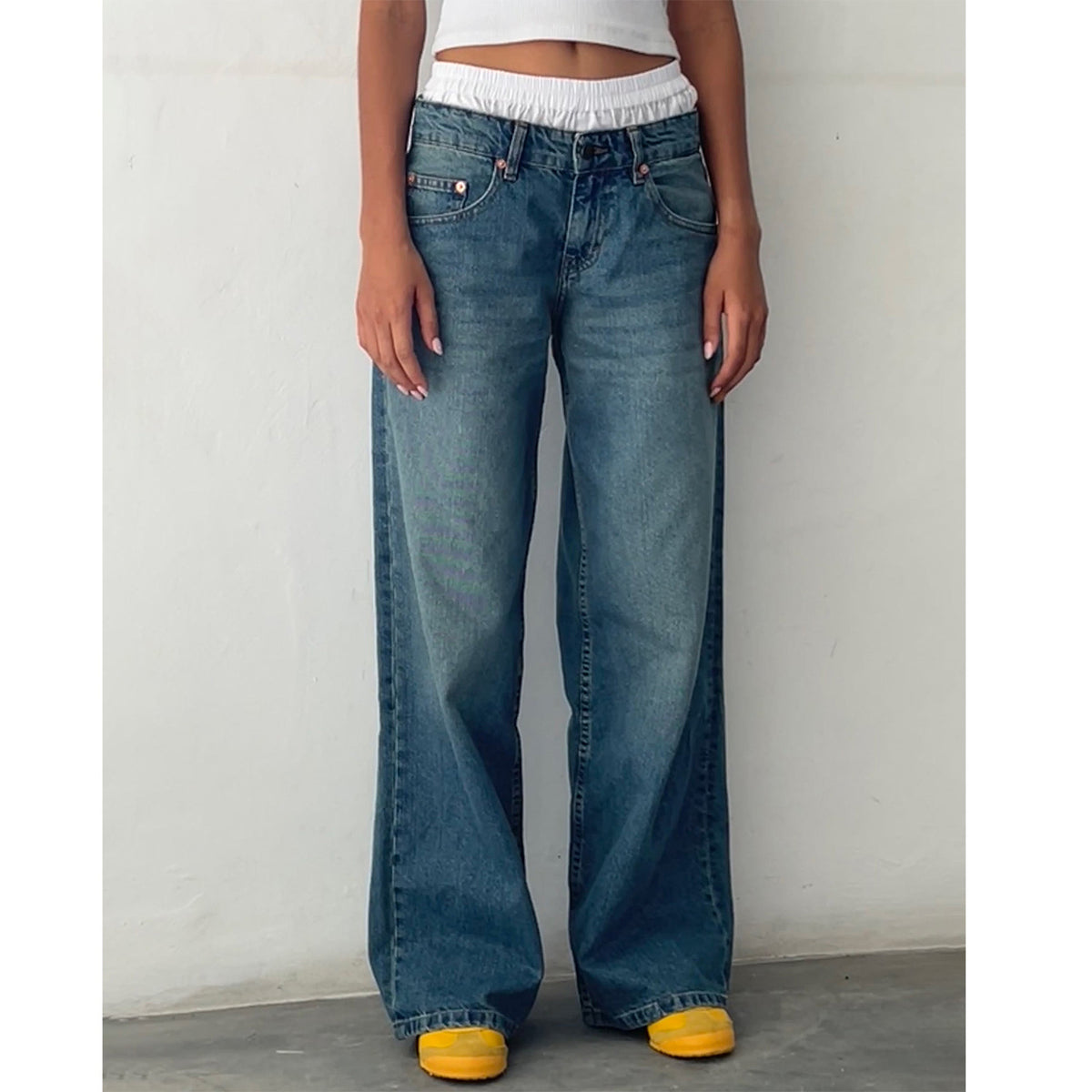 Retro Low Waist Non-elastic Washed Straight