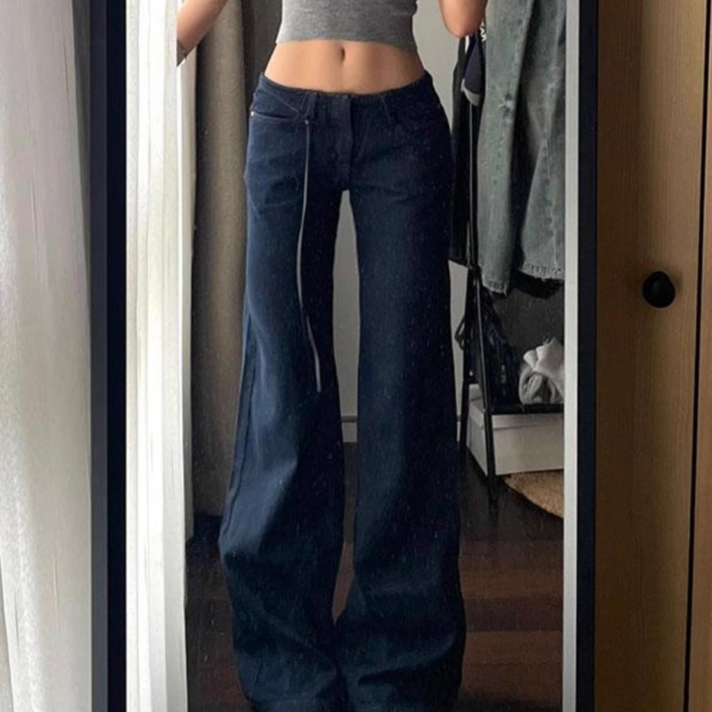 Retro Low Waist Draping Washed Wide-leg Jeans Women