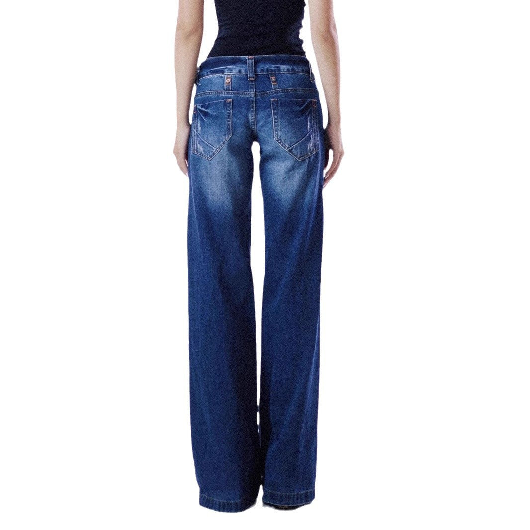 Retro Low Waist Washed Straight Jeans