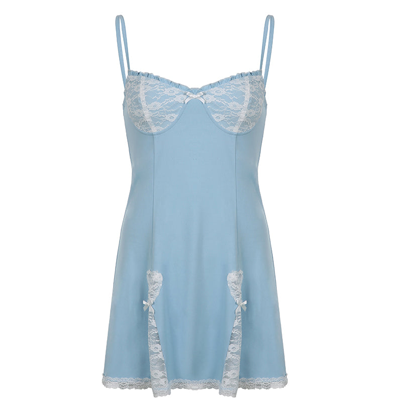 Women's Patchwork Lace Low Cut Slit Waist Dress