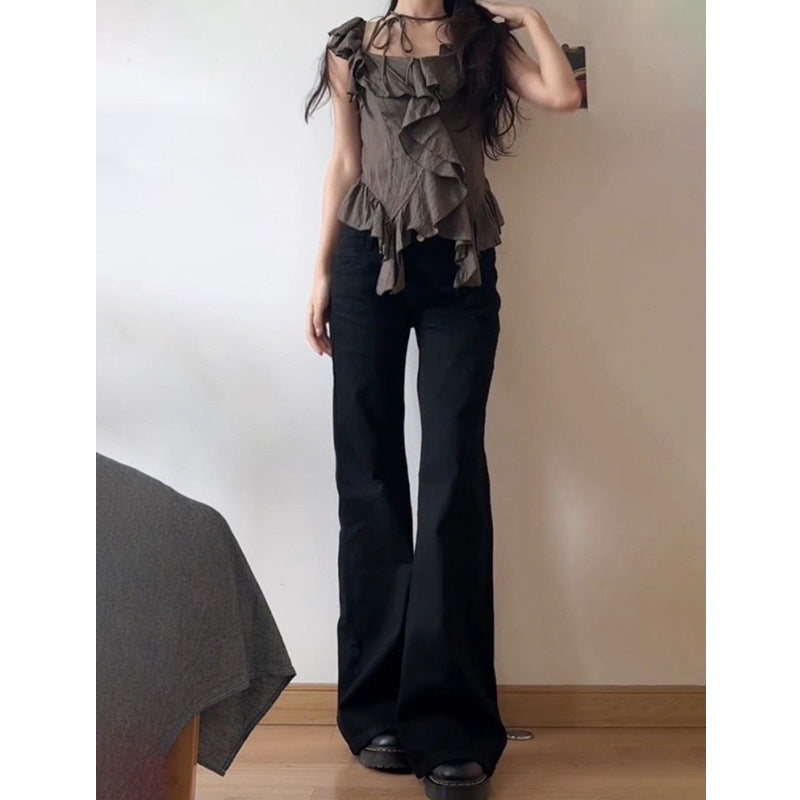 Black Low Waist Wide Leg Jeans